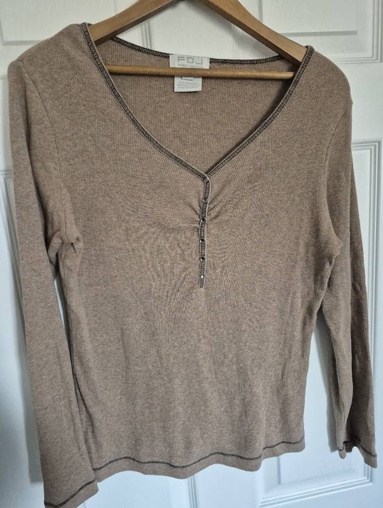 French Dressing Tops - French Dressing 100% Cotton Gem Button Henley